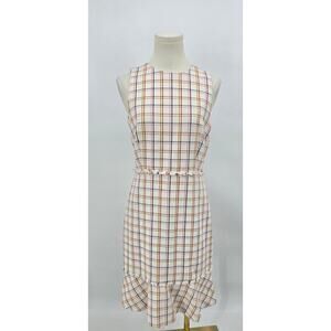 J Crew Fluted Hem A-Line Dress In Windowpane Cotton Tweed